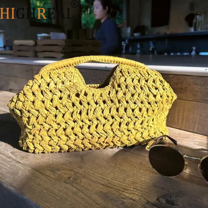 Women'S Raffia Bags - Bolso elegante tejido con cadena para