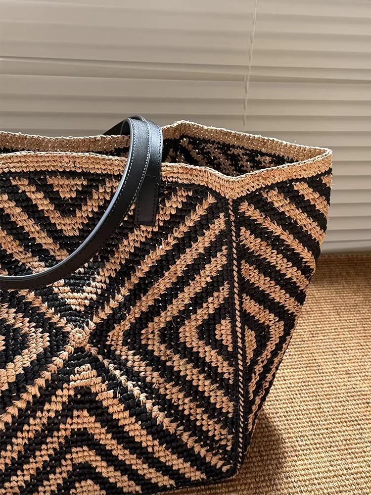 Bolso Tote Grande de Rafia y P - Women'S Raffia Bags reseña y precio