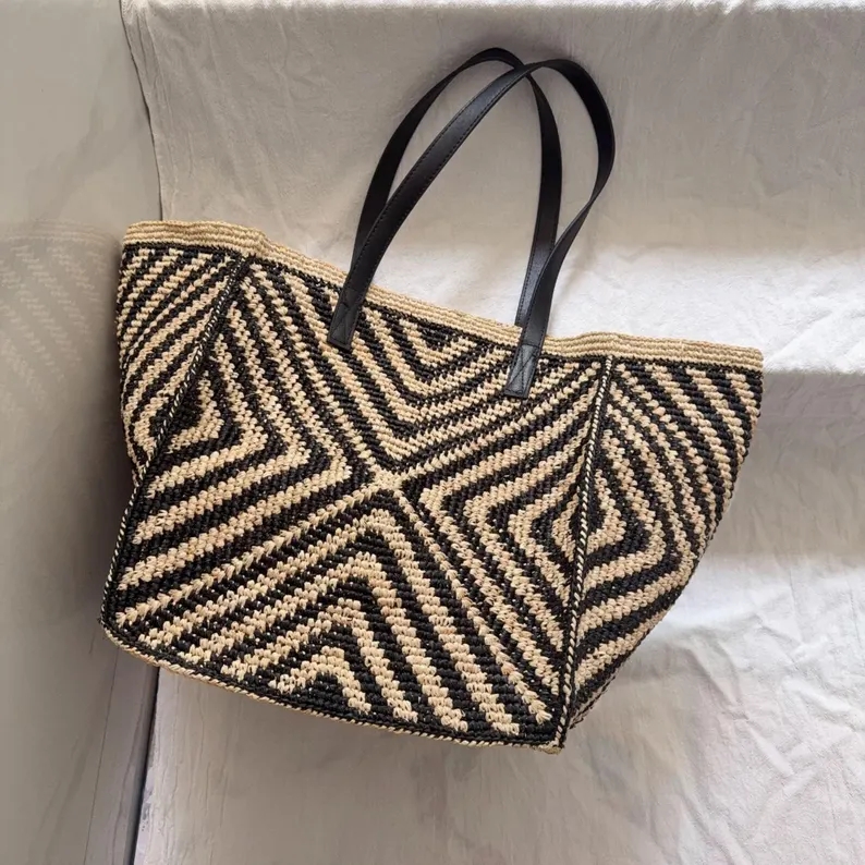Bolso Tote Grande de Rafia y P - Women'S Raffia Bags reseña y precio